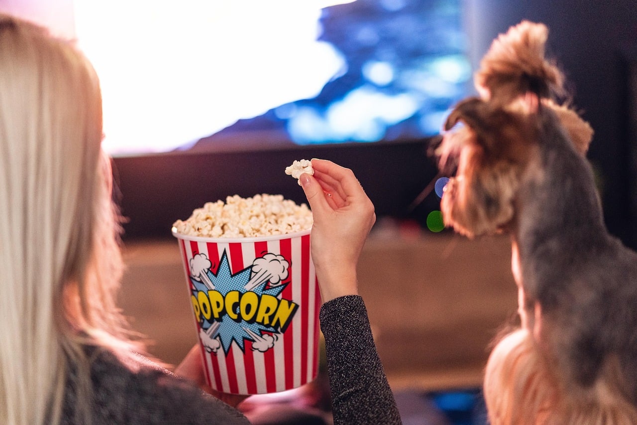 Popcorn in front of a television